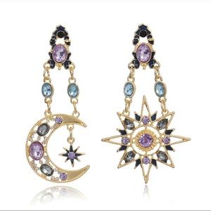 NEW Boho Sun Moon Star Drop Earrings with Sapphires vintage
